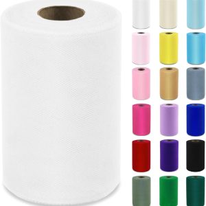 White Tulle Fabric Roll 6 Inch X 100 Yards (300ft) Mesh Tulle Ribbon for Gift Wrapping, Tutus, Wedding, Party Decorations, DIY Crafts-0