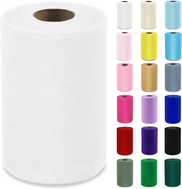 White Tulle Fabric Roll 6 Inch X 100 Yards (300ft) Mesh Tulle Ribbon for Gift Wrapping, Tutus, Wedding, Party Decorations, DIY Crafts-0
