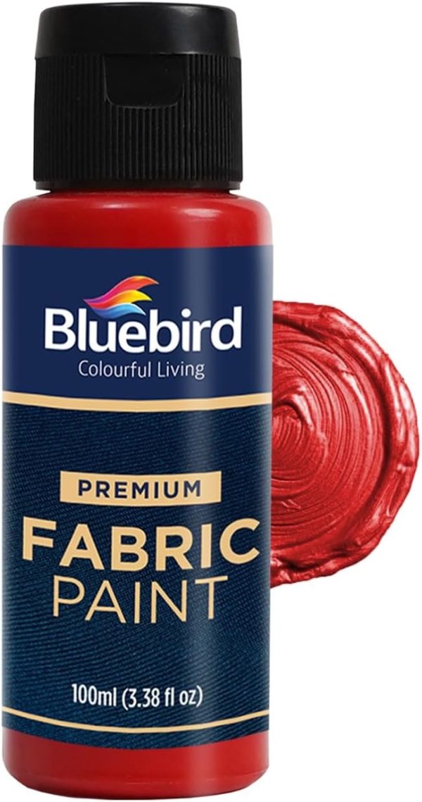 BLUEBIRD Fabric Paint, Vermilion Red, 3.4 Fl Oz, Permanent Fabric Paints for Christmas Decorations, Clothes, Furniture Upholstery-0