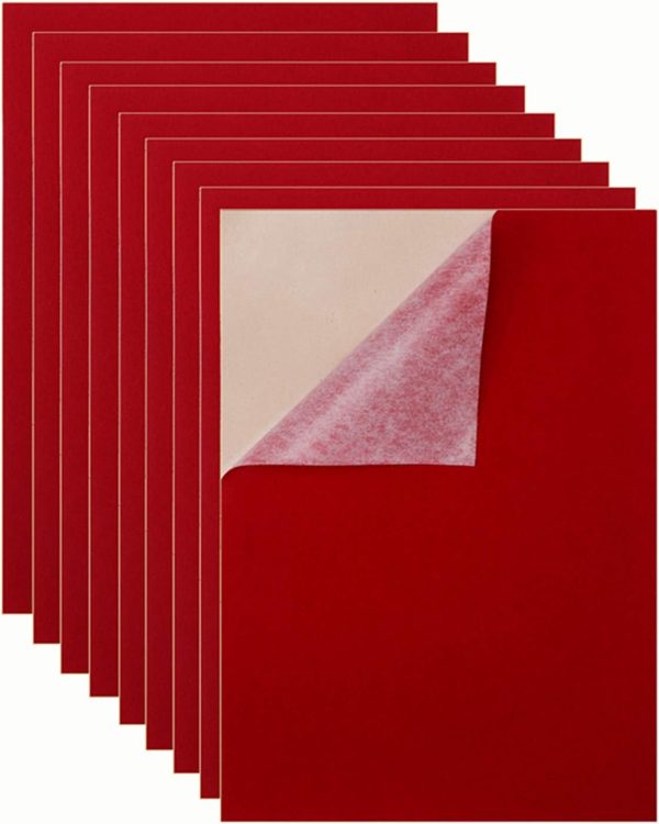 Mesheshe 10PCS Self Adhesive Felt, DIY Self Adhesive Fabric for Art & Crafts, Peel and Stick Felt for Drawer/Jewelry Box Felt Liner, A4 Size (8.3" x 11.8", Red)-0