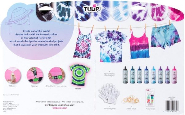 Tulip One-Step Tie-Dye Kit Celestial, Large Party Activity, Permanent Fabric Dye, Vibrant Galaxy Color Palette: Purple, Pink, Blue, Black, Easy Clean-up, 8 Fun Techniques Included, 8 Full Size Bottles-1