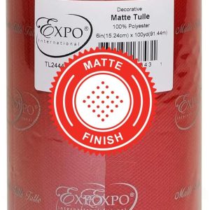 Expo International Decorative Matte Tulle, Roll/Spool of 6” X 100 Yards, Lightweight Polyester Tulle Fabric for Tutus, Costumes, and Party Decorations, Washable, Easy-to-Use, Red-0