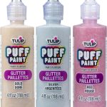 Tulip Puff Fabric Paint, Permanent Craft Paint for Clothes, DIY Projects, Notoxic, 4 fl oz 3-Pack, Festive Glitter Variety Pack - Gold, Silver, Red-0