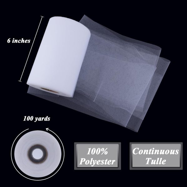 White Tulle Fabric Roll 6 Inch X 100 Yards (300ft) Mesh Tulle Ribbon for Gift Wrapping, Tutus, Wedding, Party Decorations, DIY Crafts-1