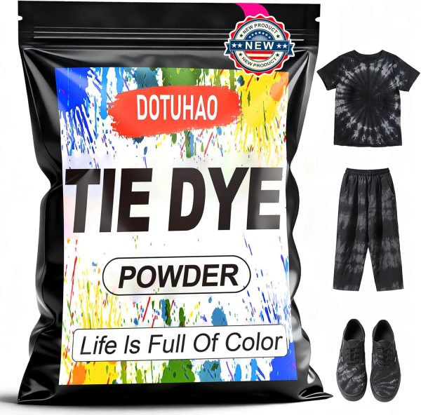 Tie Dye Powder, Black Tie Dye for Clothes, Fabric Dye, Permanent & Washfast Powder Tie Dyes, Creative Dyes for Clothes (Black,2 OZ) powder bowl