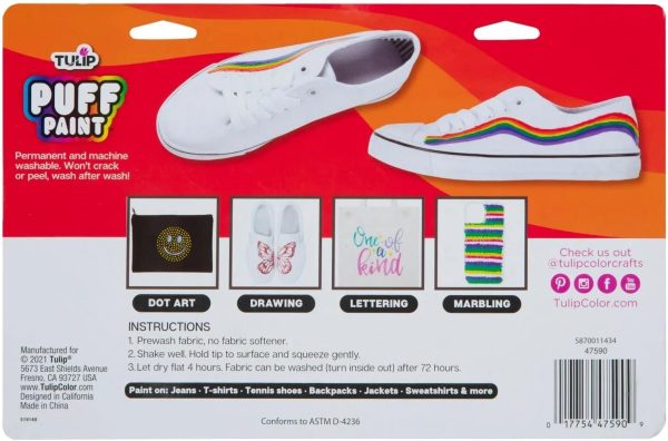 TULIP Puff Paint Essential Rainbow Colors 10-pack, Multi-Surface, Premium Quality, Nontoxic & Waterproof Craft Paint, Permanent on Fabric, 10-pack-2