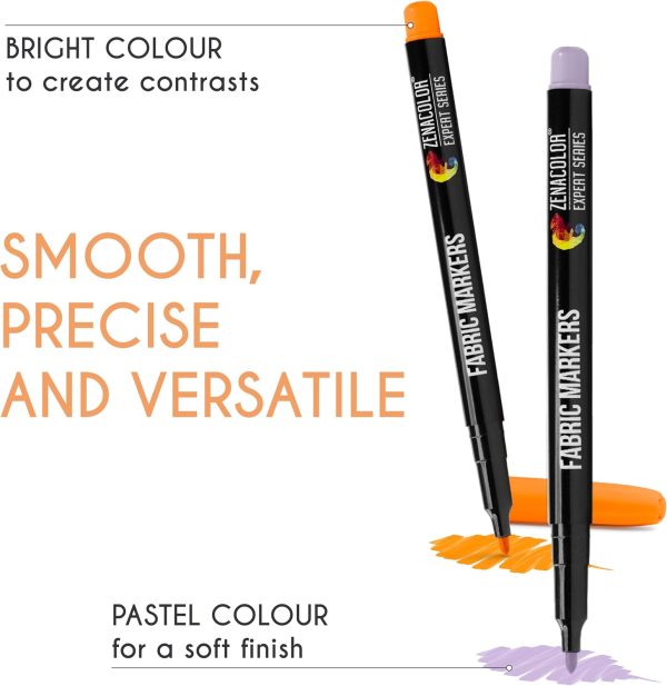 Zenacolor 40 Fabric Markers Pens Set - Non Toxic, Indelible and Permanent Fabric Paint - Fine Point Tip Textile Marker Pen-2