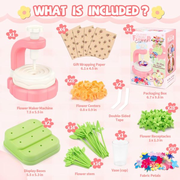 185pcs DIY Fabric Flower Bouquet Craft Kits for Kids Ages 3-12, STEM Educational Arts and Crafts Handmade Flower Making Kit Toy for Toddler Girls 3 4 5 6 7 8 9 10 11 12 Years Birthdays Christmas Gift-4