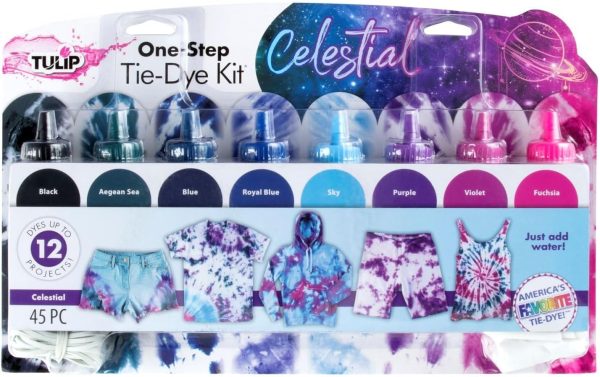 Tulip One-Step Tie-Dye Kit Celestial, Large Party Activity, Permanent Fabric Dye, Vibrant Galaxy Color Palette: Purple, Pink, Blue, Black, Easy Clean-up, 8 Fun Techniques Included, 8 Full Size Bottles-0
