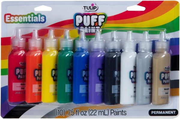 TULIP Puff Paint Essential Rainbow Colors 10-pack, Multi-Surface, Premium Quality, Nontoxic & Waterproof Craft Paint, Permanent on Fabric, 10-pack-0