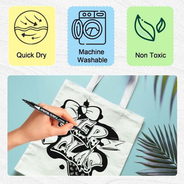 Black Fabric Markers, Dual Tip Fabric Paint Markers, Permanent Fabric Pens for Clothes, T Shirts, Canvas, Bags (6pack)-4