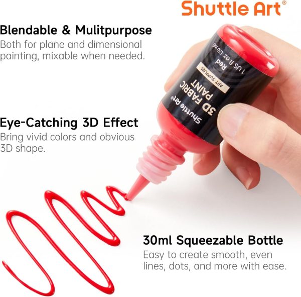 Shuttle Art Fabric Paint Set, 45 Colors 3D Permanent Paint with Brushes Palette Pen Fabric Sheet Stencils, Glow in The Dark, Glitter,Metallic Colors for Textile Fabric T-shirt Jeans Glass-2