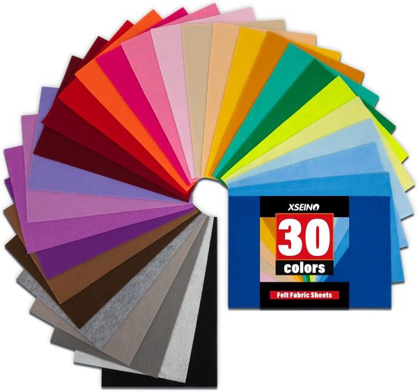 XSEINO 30PCS 8" x 12" 1.4 mm Thick Soft Felt Sheets,30 Assorted Multicolour Series Soft Felt Sheets for DIY Craft Sewing Squares Nonwoven Patchwork 30pcs money bouquet
