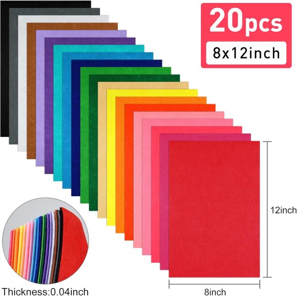 20 Pcs Felt Fabric Sheet 8" x 12" Assorted Color Felt Fabric Sheets for Crafts DIY Handcraft Sewing Squares Patchwork Nonwoven-1