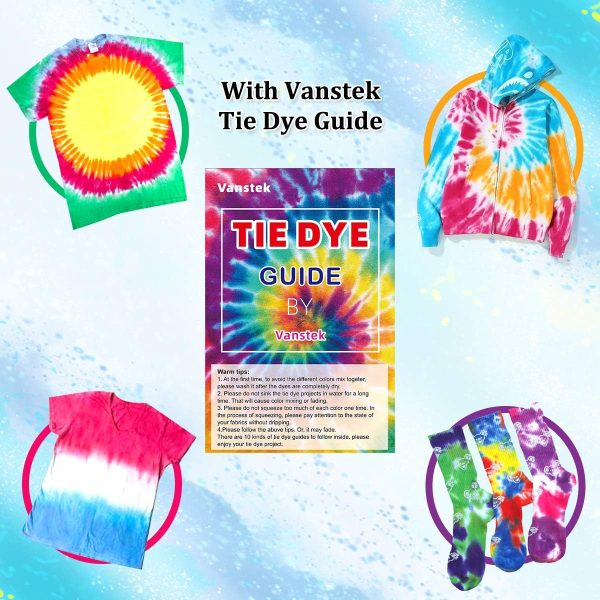 Vanstek Tie Dye Kit, 24 Colors Tie Dye Shirt DIY Fabric Dye for Women, Kids, Men, with Rubber Bands, Gloves, Plastic Film and Table Covers for Family Friends Group Party Supplies-3
