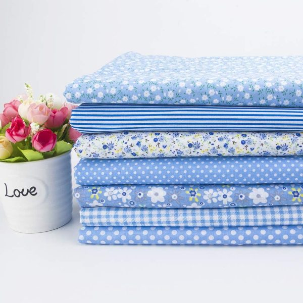 7Pcs 20" x 20" Cotton Fabric DIY Making Supplies Quilting Patchwork Fabric Fat Quarter Bundles DIY for Quilting Cotton Patchwork Cushions (Blue, 20" x 20")-0