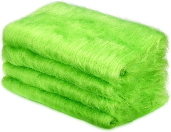 Jetec 4 Pcs Lime Green Faux Fur 10 x 20 Inch Christmas Faux Fur Fabric Squares Fluffy Halloween Fabric Patches Winter Soft Plush for DIY Craft, Gnomes, Cosplay Costume, Decoration-0