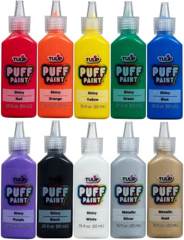 TULIP Puff Paint Essential Rainbow Colors 10-pack, Multi-Surface, Premium Quality, Nontoxic & Waterproof Craft Paint, Permanent on Fabric, 10-pack-1