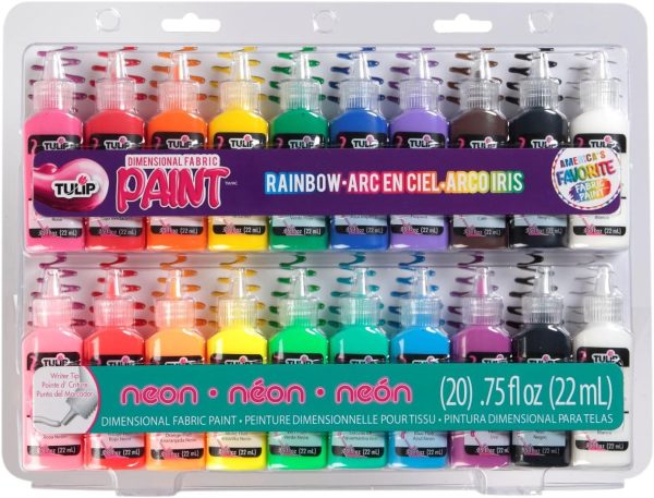 Tulip Puff Paint 20-Color Party Pack, Multi-Surface, Premium Quality, Nontoxic & Waterproof Craft Paint, Permanent on Fabric, Rainbow-0