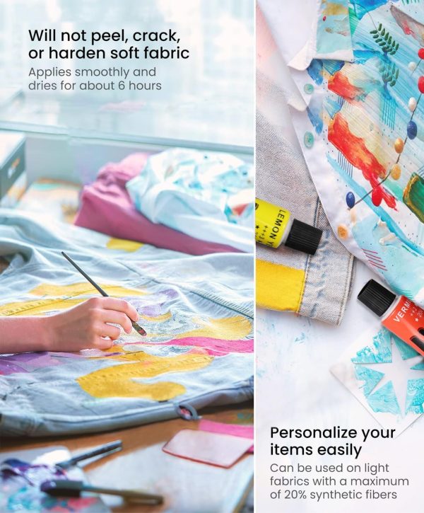 Colorful Fabric Paint Set for Clothes 12 Colors - Permanent Textile Paint Kit for Shoes, Canvas - Non-Toxic Slick Painting Set for Adults, Beginner & Artists-2