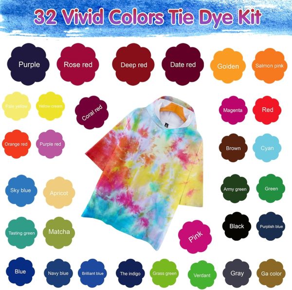 Tie Dye Kit 32 Color All-in-one Clothing Dye Kit, Permanent Fabric Dye for Kids, Adults, Large Group Handmade Party Activity, DIY Bright Neon Tye Dye Accessories-2