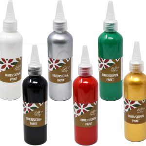 Gift Boutique - Christmas Puff Paint Craft Set of 6 Colors Dimensional Fabric Paints 3.5 Fl. Oz Bottle Detailed Tip for Arts & Crafts Party Supplies Decor Red Green Black White Metallic Silver & Gold-0