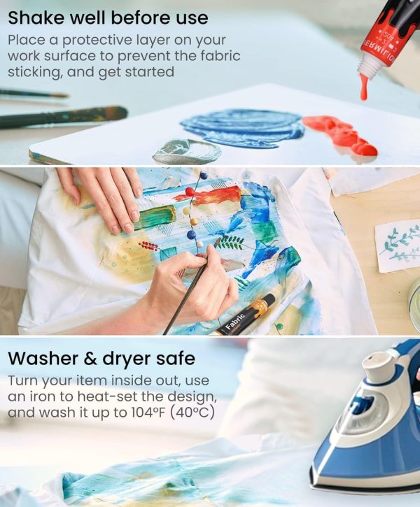 Colorful Fabric Paint Set for Clothes 12 Colors - Permanent Textile Paint Kit for Shoes, Canvas - Non-Toxic Slick Painting Set for Adults, Beginner & Artists-3