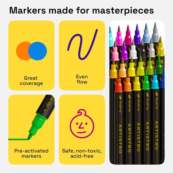 ARTISTRO 24 Dual-Tip Fabric Markers - Fabric Decorating Kit - Permanent for Clothes - Acrylic Paint Pens for Sneakers, Bags, Shoes, Textile, Canvas, Sewing, Craft, DIY - Brush and Fine Tip-3