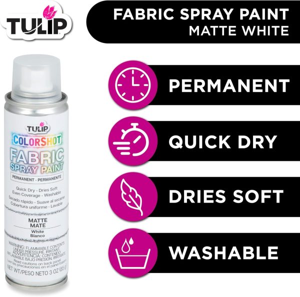 Tulip ColorShot Instant Fabric Spray Paint, Permanent Color Spray-On Fabric Paint, 3oz. White-1
