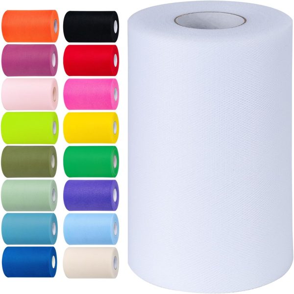 White Tulle Fabric Rolls 6 Inch by 100 Yards (300 feet) Tulle Roll Spool Fabric for DIY Tutu Skirt Baby Shower Birthday Party Wedding Decorations Christmas Craft Supplies (White)-0