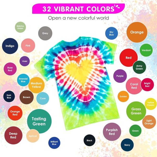HTVRONT Tie Dye Kit - 32 Vibrant Colors Pre-Filled Bottles Tyedyedye Kit, Permanent Non-Toxic for Large Groups Kids Adults,Tye Fabric Textile Handmade Party(Just Add Water)-3
