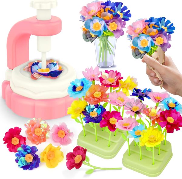 185pcs DIY Fabric Flower Bouquet Craft Kits for Kids Ages 3-12, STEM Educational Arts and Crafts Handmade Flower Making Kit Toy for Toddler Girls 3 4 5 6 7 8 9 10 11 12 Years Birthdays Christmas Gift-0
