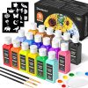Shuttle Art Fabric Paint, 18 Colors Permanent Soft Fabric Paint in Bottles (60ml/2oz) with Brushes, Palette, Stencils, Non-Toxic Textile Paint for T-Shirts, Shoes, Jeans, Bags, DIY Projects&Art-0