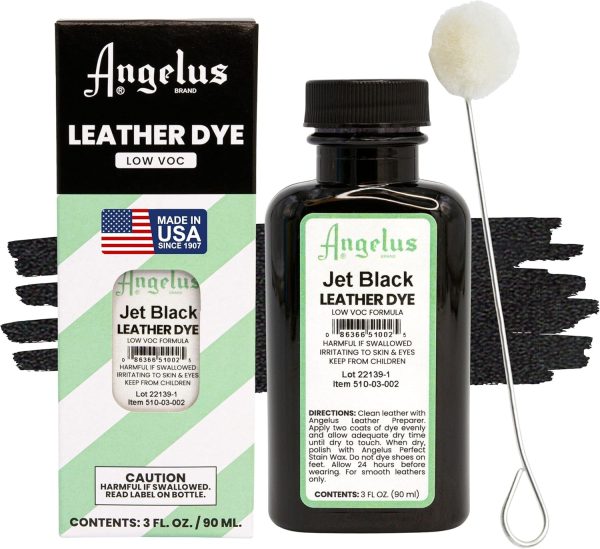 Angelus Leather Dye - Flexible Leather Dye for Shoes, Boots, Bags, Crafts, Furniture, & More 3oz, Dauber Included (Jet Black) flexible solar panel