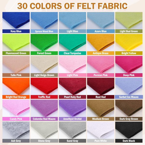 XSEINO 30PCS 8" x 12" 1.4 mm Thick Soft Felt Sheets,30 Assorted Multicolour Series Soft Felt Sheets for DIY Craft Sewing Squares Nonwoven Patchwork-2