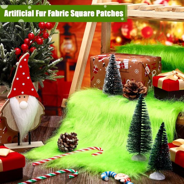 Jetec 4 Pcs Lime Green Faux Fur 10 x 20 Inch Christmas Faux Fur Fabric Squares Fluffy Halloween Fabric Patches Winter Soft Plush for DIY Craft, Gnomes, Cosplay Costume, Decoration-2