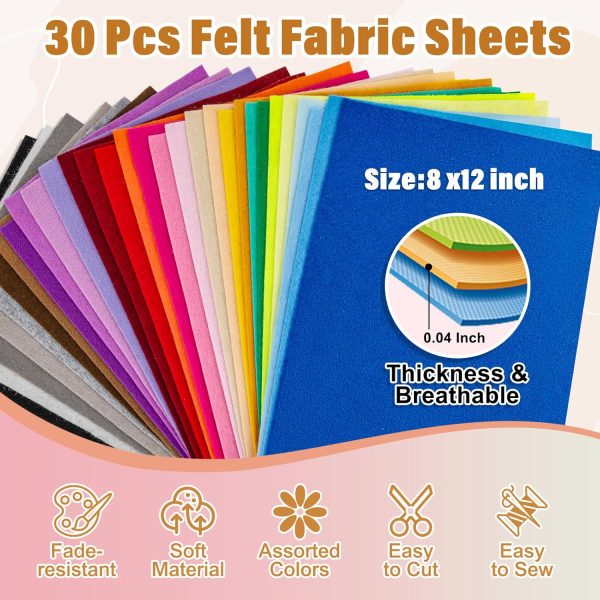 XSEINO 30PCS 8" x 12" 1.4 mm Thick Soft Felt Sheets,30 Assorted Multicolour Series Soft Felt Sheets for DIY Craft Sewing Squares Nonwoven Patchwork xseino water storing crystals