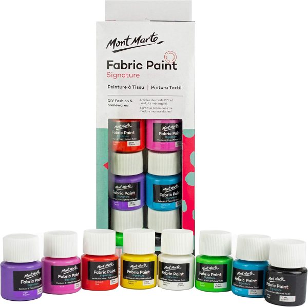 Mont Marte Permanent Fabric Paint Set 8 x 20ml Vivid Colours for Textile, Fabric, T-Shirt, Canvas, Wood, Ceramic, Glass-0