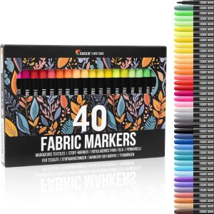 Zenacolor 40 Fabric Markers Pens Set - Non Toxic, Indelible and Permanent Fabric Paint - Fine Point Tip Textile Marker Pen-0