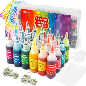 Vanstek Tie Dye Kit, 24 Colors Tie Dye Shirt DIY Fabric Dye for Women, Kids, Men, with Rubber Bands, Gloves, Plastic Film and Table Covers for Family Friends Group Party Supplies-0