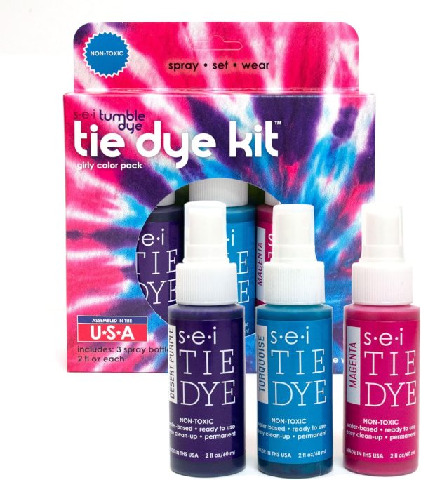 S.E.I. Girly Tie Dye Kit 3 Pack: Pre-Mixed Spray Tie Dye Kit, Easy-to-Use, Non-Toxic Fabric Dye in Desert Purple, Turquoise, and Magenta girly air force
