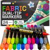 ARTISTRO 24 Dual-Tip Fabric Markers - Fabric Decorating Kit - Permanent for Clothes - Acrylic Paint Pens for Sneakers, Bags, Shoes, Textile, Canvas, Sewing, Craft, DIY - Brush and Fine Tip-0