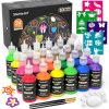 Shuttle Art Fabric Paint, 24 Colors 3D Permanent Paint with Brushes Palette Pen Fabric Sheet Stencils, Glow in The Dark, Glitter, Metallic Colors for Textile Fabric T-shirt Jeans Glass-0