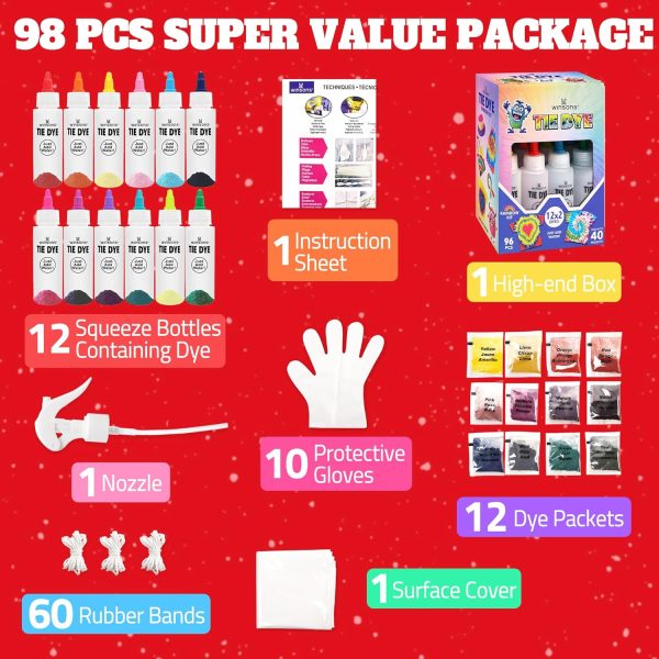 12 Colors Tie Dye Kit, Tie Dye Set for Kids, Pre-Filled Tye Dye Bottles, Non Toxic Permanent Fabric Dye Art Set, Easy DIY Fabric Art - Create Fun-1