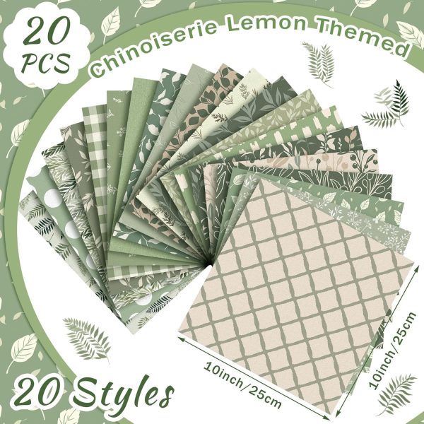 HunnmingRe 20 Pcs 10''x10'' Sage Green Quilting Fabric Square Vintage Sage Floral Quiltted Fabric Bundle Retro Green Precuts Printed Patchwork Supplies for Holiday DIY Sewing Craft-1