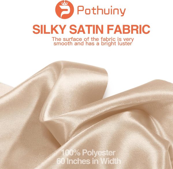 P Pothuiny 60 Inch Wide Beige Satin Fabric by The Yard, Silky Charmeuse Satin Fabric for Bridal Wedding Dress Decor DIY Apparel Crafts, 1 Yard-3