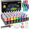 Shuttle Art Fabric Paint Set, 45 Colors 3D Permanent Paint with Brushes Palette Pen Fabric Sheet Stencils, Glow in The Dark, Glitter,Metallic Colors for Textile Fabric T-shirt Jeans Glass-0