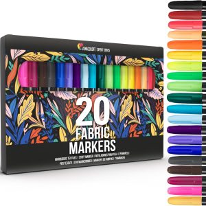 Zenacolor 20 Fabric Markers Pens Set - Indelible and Permanent Fabric Paint Fine Point Textile Marker Pen-0