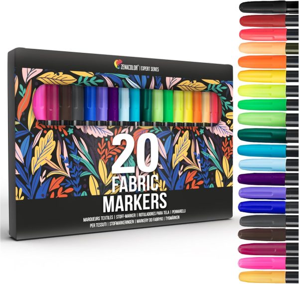 Zenacolor 20 Fabric Markers Pens Set - Indelible and Permanent Fabric Paint Fine Point Textile Marker Pen-0