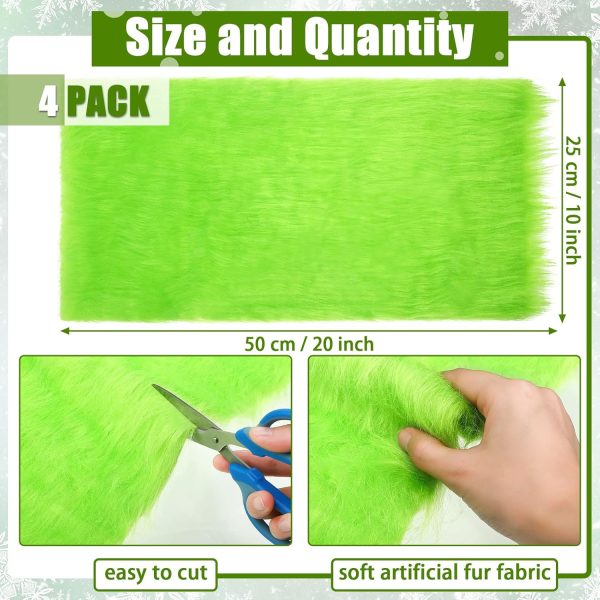 Jetec 4 Pcs Lime Green Faux Fur 10 x 20 Inch Christmas Faux Fur Fabric Squares Fluffy Halloween Fabric Patches Winter Soft Plush for DIY Craft, Gnomes, Cosplay Costume, Decoration-1